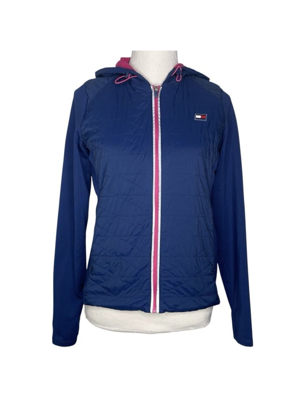 Tommy Hilfiger Womens Jacket Small Hooded Full Zip Thumbholes Blue Activewear